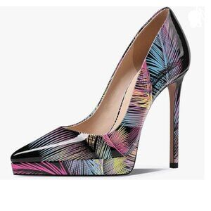 Wo Wagas Purple Feather Pump Platform High Stiletto Heel Pointy Toe Slip On Shoe
